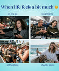 People using motion and morning sickness nausea relief inhaler in various travel settings, highlighting pocket-sized convenience.