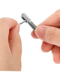 Person holding Heavy Duty Retractable Locking Pin Indexing Plunger Spring Loaded With Knurled Handle for setup.