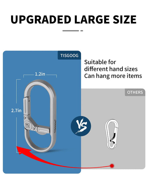 Rugged Titanium Carabiner Keychain Clip With Quick Release Minimalist EDC Key Hook And Bottle Opener size comparison