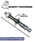 Wedge Anchors Heavy Duty 304 Stainless Steel Expansion Bolts For Concrete And Masonry 3/8" x 3" showing dimensions and drill bit size