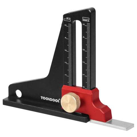 Pro Grade Woodworking Height And Depth Gauge Set with CNC machined aluminum body and laser engraved scale for accurate measurements.