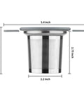 Side view of Stainless Steel Loose Leaf Tea Infuser With Extra Fine Mesh Ball Heat Proof Dual Handle Steeper For Mugs, showing dimensions.
