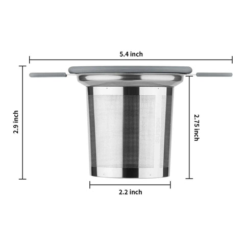 Side view of Stainless Steel Loose Leaf Tea Infuser With Extra Fine Mesh Ball Heat Proof Dual Handle Steeper For Mugs, showing dimensions.