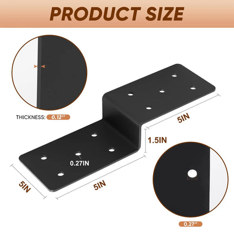 Heavy Duty Steel Z Pergola Brackets 4 Pack 5 By 5 Inch Z Shape Connectors dimensions and thickness shown in diagram