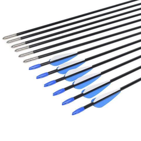Recurve Bow Arrows 26 Inch Fiberglass Arrow Set With Blue And White Vanes For Target Practice Safety Glass For Youth Beginners Gals 12 Pack