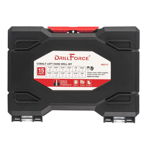 Left Hand Drill Bit Set 15 Pcs M35 Cobalt For Removing Broken Stubs Bolts And Screws Reverse Twist Bits case