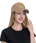 Woman wearing I Hate Pulling Out Funny Camper RV Camping Trailer Cap For Men And Women with curved brim and casual style.