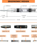 Diagram of Spring Loaded Center Punch 5 Inch Adjustable Tension Punch Tool with parts labeled: tip, middle, cap, springs.