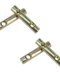 Barrel Nut Dowel Cross Dual Hole Nuts Pack Of 5 with colorful zinc-plated finish on white background.