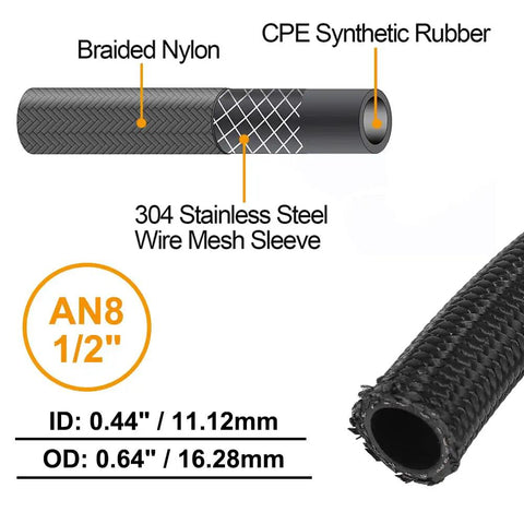 8AN Braided Hose 10Ft Beefed Up Heavy Duty High Pressure Fuel Line and Transmission Cooler Kit AN8 Stainless Steel Push Lock