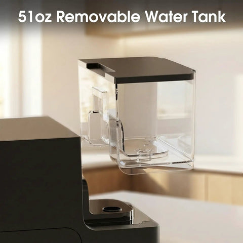 51oz removable water tank for Hassle Free One Touch Automatic Espresso Machine With Built In Grinder And Manual Milk Frother.