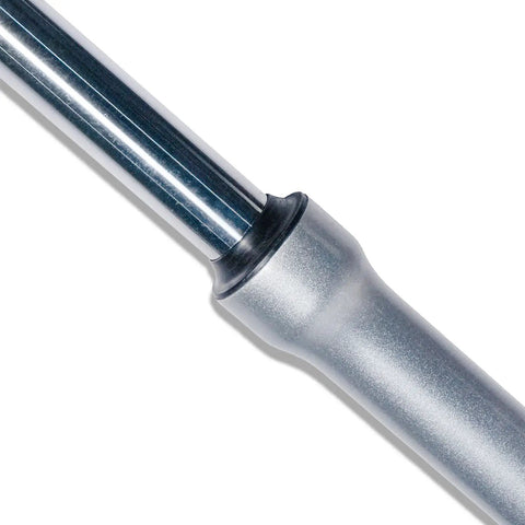 Close-up of Front Shock Absorber Fork Suspension for 196cc Mini Bikes, 15mm axle fit, silver material