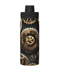 Steampunk Gears Print Insulated Water Bottle for gym outdoor travel and office use, durable double wall stainless steel keeps drinks hot or cold