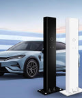 Badass EV Charger Cable Holder And Weatherproof Station Box For Outdoor Parking Spots Electric Vehicle Cord Protector in black and white near car