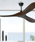 52 Inch Wood Ceiling Fan Without Light With Remote Control, Ultra Quiet Energy Efficient DC Motor, 3 Walnut Balsa Wood Blades