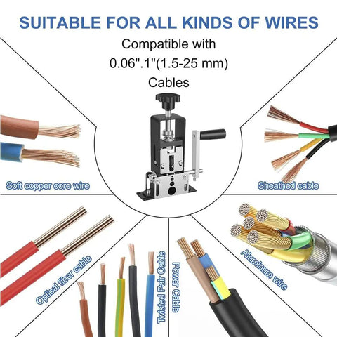 Effortless Wire Stripping Machine Dual Drive Wire Stripper Tool showing versatility with various wires and cables