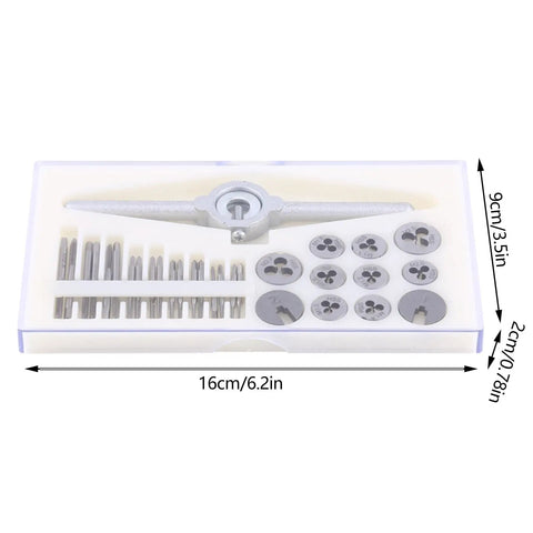 All In One 30 Piece Tap And Die Set For DIY And Pros High Speed Steel Threading Tool Kit For Internal And External Threads With Tapping Wrench And Complete Tools For M1.0 To M2.5 in case