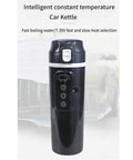 Grind Hard Play Hard 12 And 24V Car Kettle Boiler 500 Milliliter hot water heater with auto temperature display for cars.