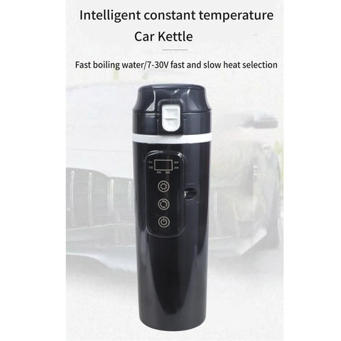 Grind Hard Play Hard 12 And 24V Car Kettle Boiler 500 Milliliter hot water heater with auto temperature display for cars.