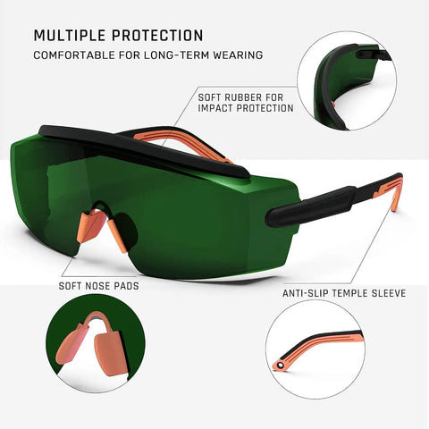 Straight Up Laser Safety Glasses With Bigtime Anti Fog Filter For IPL Hair Removal And Welding OD4 Shield showing impact protection features.