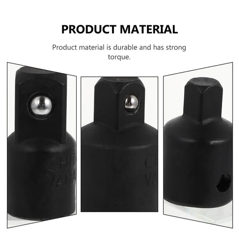 Get The Heavy Duty 4 Pc Black Tool Steel Socket Converter Kit For Serious Torque Work And Car Repairs With Impact Drivers And Ratchet Wrenches black tool steel adapters close-up