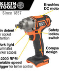 Cordless Impact Wrench Half Inch Square Drive With 210 Foot Pounds Torque And 0 To 2200 RPM Variable Speed features labeled