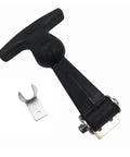 Two-piece T-handle draw latch set, black rubber grip, SUS304 stainless steel, includes strike plate.
