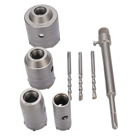Heavy Duty Generic Concrete Hole Saw Kit With Tungsten Steel Blades For Drilling Big Holes In Brick Cement Stone And Wall Installations Efficiently, 5 bits