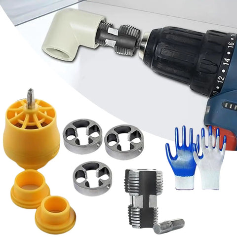 PVC Pipe Threader Kit With Three Die Sizes For Flexible Plumbing Projects, Electric Drill Compatible Threading Tool Set For Quick Install, Stable, Efficient, And Pro Grade For Pros And DIY with 1/2, 3/4, 1 in dies