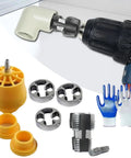 Premium PVC Pipe Threader Set With Ergonomic Handle For Home Plumbing And Garden Irrigation Projects, includes drill and tools.