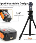 Handheld Anemometer Wind Speed And Airflow Gauge With Temperature And Wind Chill, Pro Grade Digital Meter mounted on tripod.