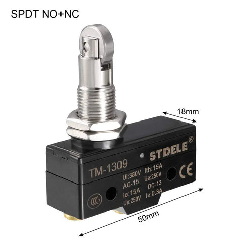 SPDT Micro Limit Switch Panel Mount Roller Plunger 1NO 1NC Screw Terminals IP40 Protection 380V 15A Rating Built Tough