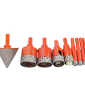 Solid 8 Piece Hole Saw Kit With Porous Vacuum Brazed Design For Tile Ceramic Glass Granite Marble Drilling Sizes 6 To 35mm Plus 2 Inch Chamfer Bit Tool, orange drill bits
