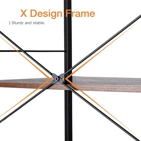 Close-up of X design frame on Solid Build Four Tier Wooden Storage Rack and Bakery Shelf, showcasing sturdy construction.
