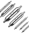 Top Shelf 7 Piece Center Drill Bit Set With 60 Degree Premium Carbon Steel Points For Dead On Precision Lathes Metal Fab And Wood Turnery Solid Grip Tool Kit 1.0 To 5.0 Mm Sizing including 20, 30, 40, 50 mm bits.