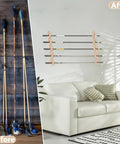 Before and after of Horizontal Fishing Rod Holders Two Pack For Garage Or Ceiling Mounts In Antique White Bamboo Construction.