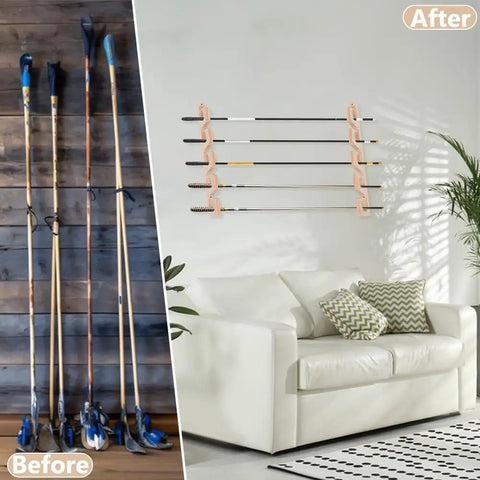 Before and after of Horizontal Fishing Rod Holders Two Pack For Garage Or Ceiling Mounts In Antique White Bamboo Construction.