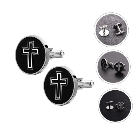 Black Cross Cufflinks For Men Titanium Steel Shine Dress Shirt Buttons Decorative Fasteners For Business And Formal Wear With A Boss Vibe