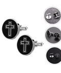 Men's Titanium Steel Cross Cufflinks Black Metal Dress Accessories For Business Formal Wear One Pair Decorative Religious Cross Design That Elevates Your Suit And Shirt Game For Daily Office Ready shown from different angles