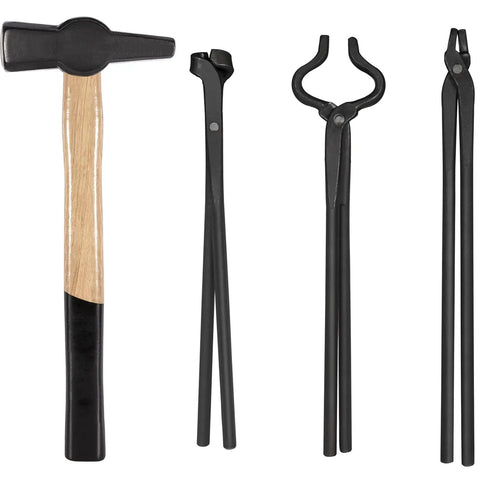 Heavy Duty Beefy Blacksmith Tools Set For Knife Making With V Bit Blade Tongs Set And Forge Hammer Four Piece Vise Tools