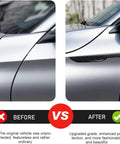 Custom Side Fender Trim For Tesla Cybertruck 2024 2025 2026 showing before and after installation comparison on vehicle side.