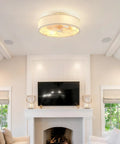 Yunstore mathishome Fabric-Style Bladeless Ceiling Fan with Remote Control (Bulb Not Included) mounted in a modern living room.