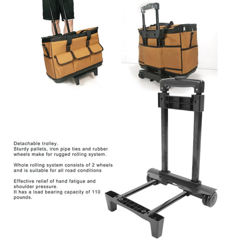 Heavy Duty Folding Hand Truck 110 Lb Capacity Portable Cart With Omniball Wheels Smooth Rolling Dolly shown with detachable trolley section.