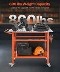 Beefy 40 By 24 Inch Welding Table With Smooth Roll Casters And Sturdy Tool Hooks 800 Lbs Heavy Duty Workbench with weights and tools.