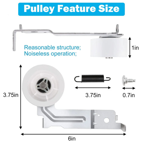 Pulley feature size of Upgraded Heavy Duty Dryer Belt Kit With Dual Ball Bearing Idler Pulley And Tension Spring For 6602 001655 DC93 00634A DC61 01215B Replacement Fits DV45H7000EW DV48H7400EW DV42H5000EW DV48J7700EW