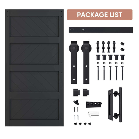 Sliding Barn Door 42x84 Inch Four Panel Black Wave Shape Barn Door With Hardware Kit Included, Pre Drilled Holes For Easy Assembly