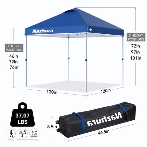 10 By 10 Pop Up Canopy Tent With Sand Weight Bag Freestanding Sun Shelter For Picnic And Camping, blue with height options