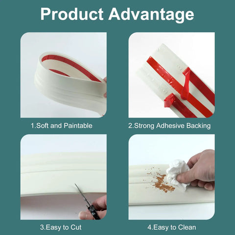 Peel And Stick Baseboard Molding Trim 4 Inch Wide Sixteen Point Four Feet Long Vinyl Wall Baseboard Molding demonstration