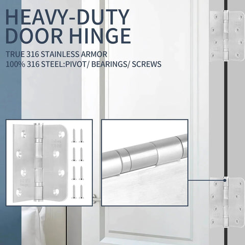 XinSheng 3-pack 4x4 in stainless steel door hinges, marine-grade 316, ball-bearing for high-salt environments
