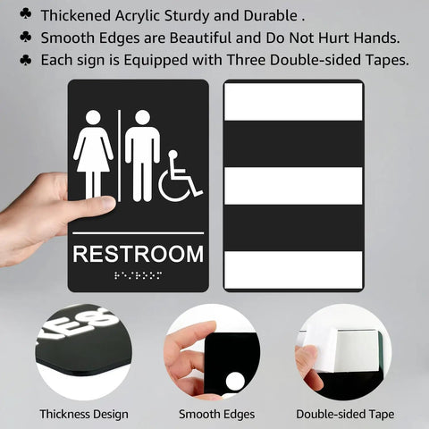 ADA Braille Unisex Restroom Sign 9 By 6 Inches With Self Adhesive Tape For Office And Business Bathrooms High Contrast Design